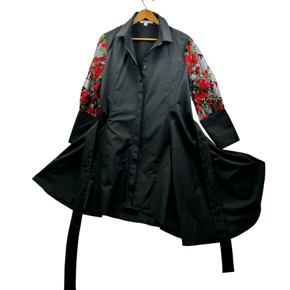 Nylon Apparel Dress Womens Large Blk Embroidered Mesh Sleeves Whimsigoth Witchy - Picture 3 of 10